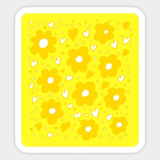 Daisies and Hearts Yellow Sticker